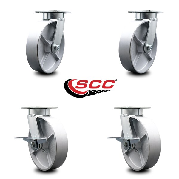 8 Inch Kingpinless Semi Steel Wheel Swivel Caster Set with 2 Brakes SCC